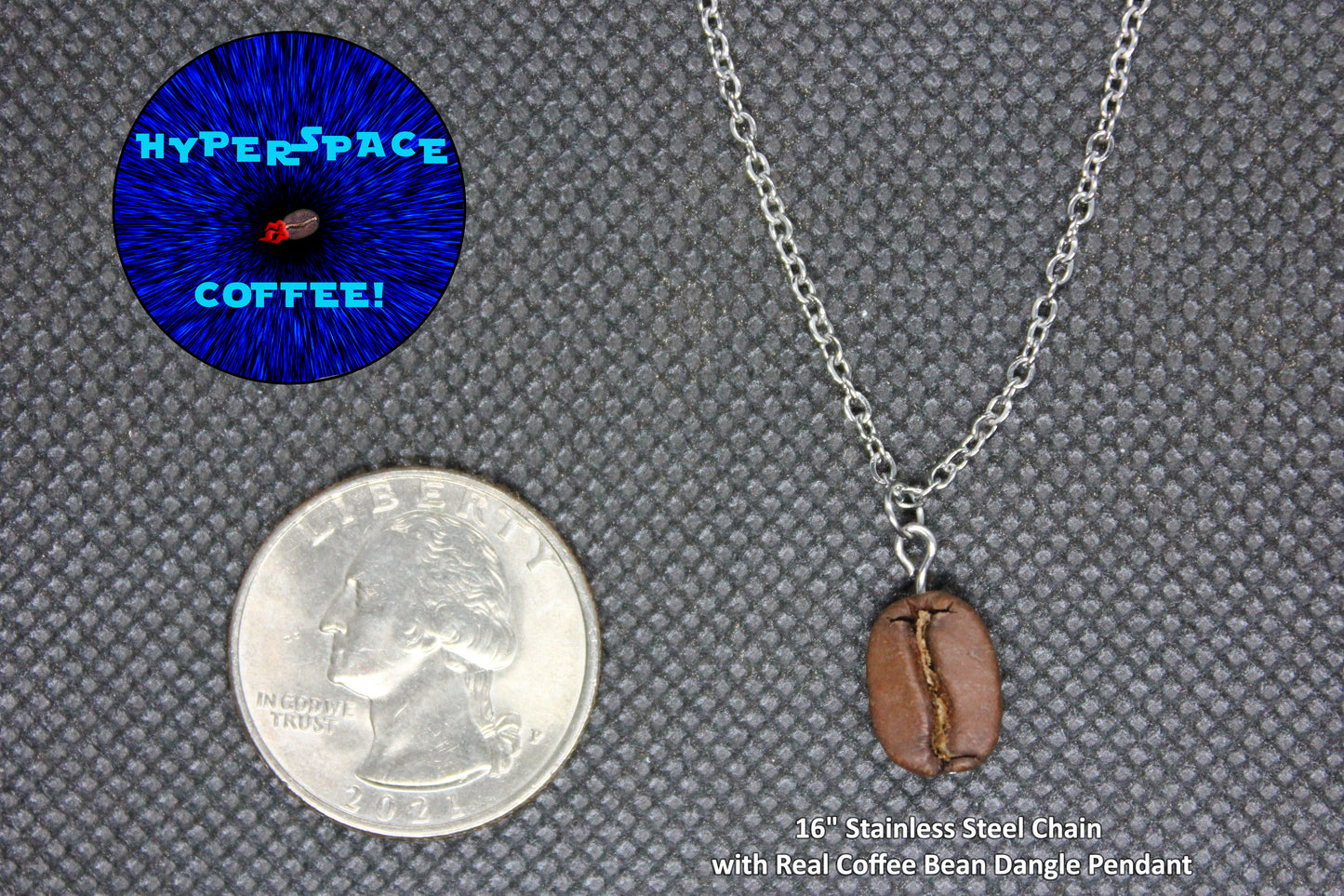 Coffee Bean Necklace! 16" Inch Stainless Steel Chain with Real Coffee Bean Charm/Pendant