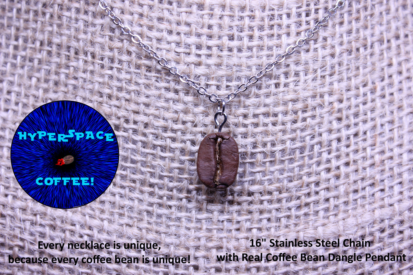 Coffee Bean Necklace! 16" Inch Stainless Steel Chain with Real Coffee Bean Charm/Pendant