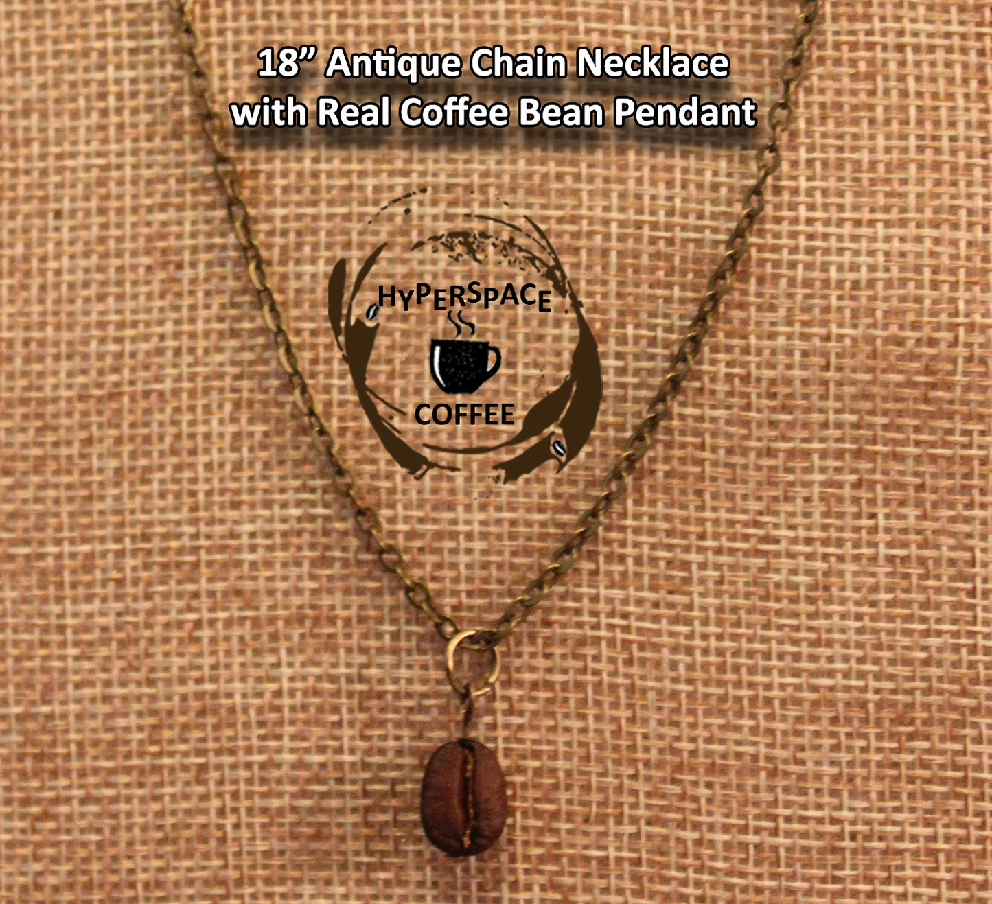 Real Coffee Bean Necklace - 18" Antique Chain Solo Real Coffee Bean Dangle Pendant Necklace - Handmade