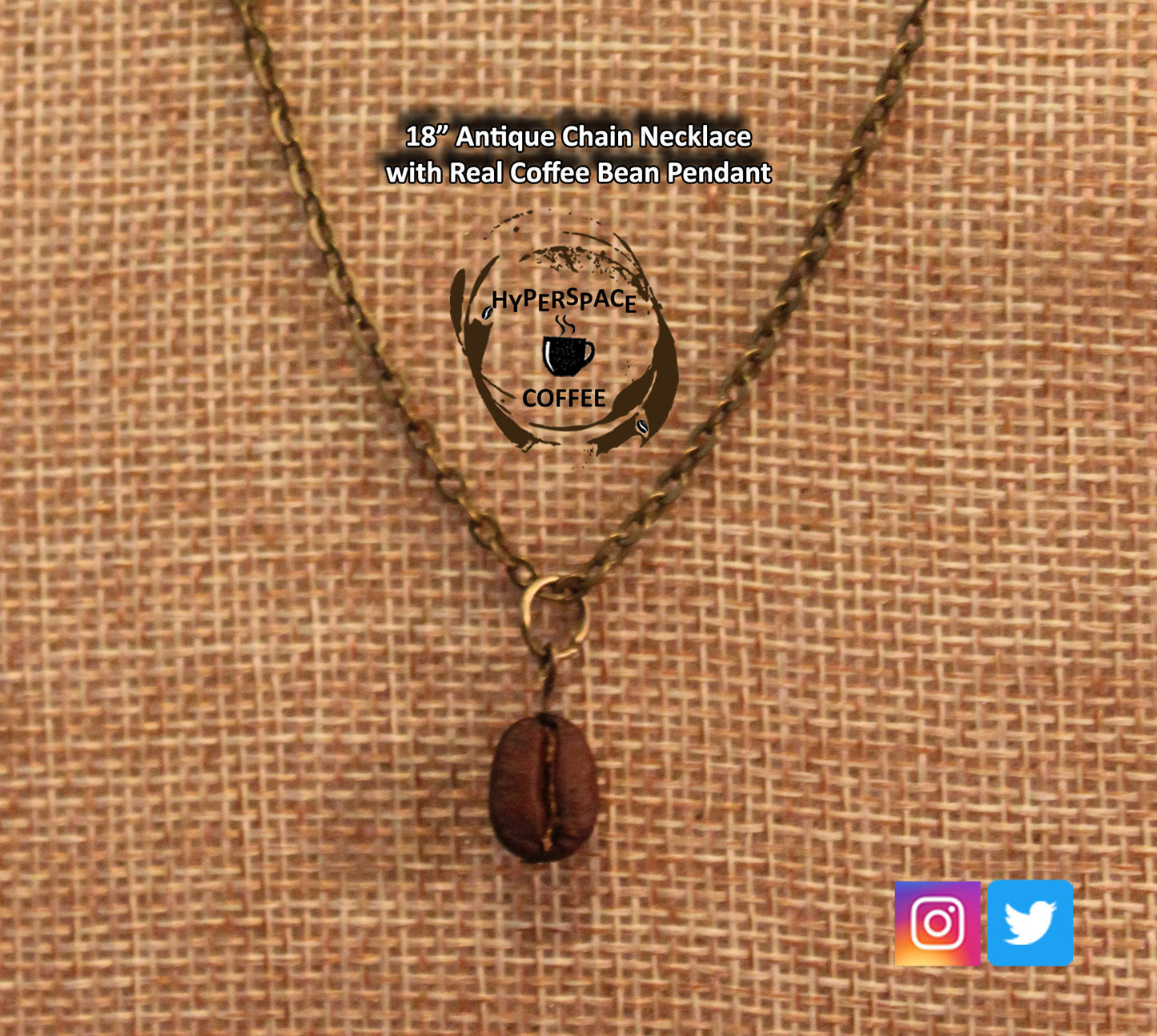 Real Coffee Bean Necklace - 18" Antique Chain Solo Real Coffee Bean Dangle Pendant Necklace - Handmade