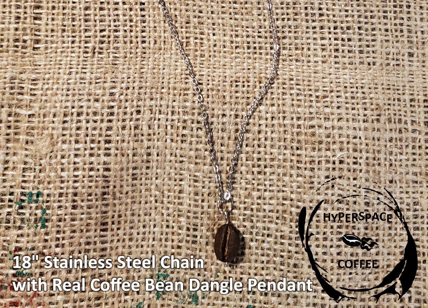 Real Coffee Bean Necklace - 18" Stainless Steel Chain Solo Real Coffee Bean Dangle Pendant Necklace - Handmade - Shipping Included