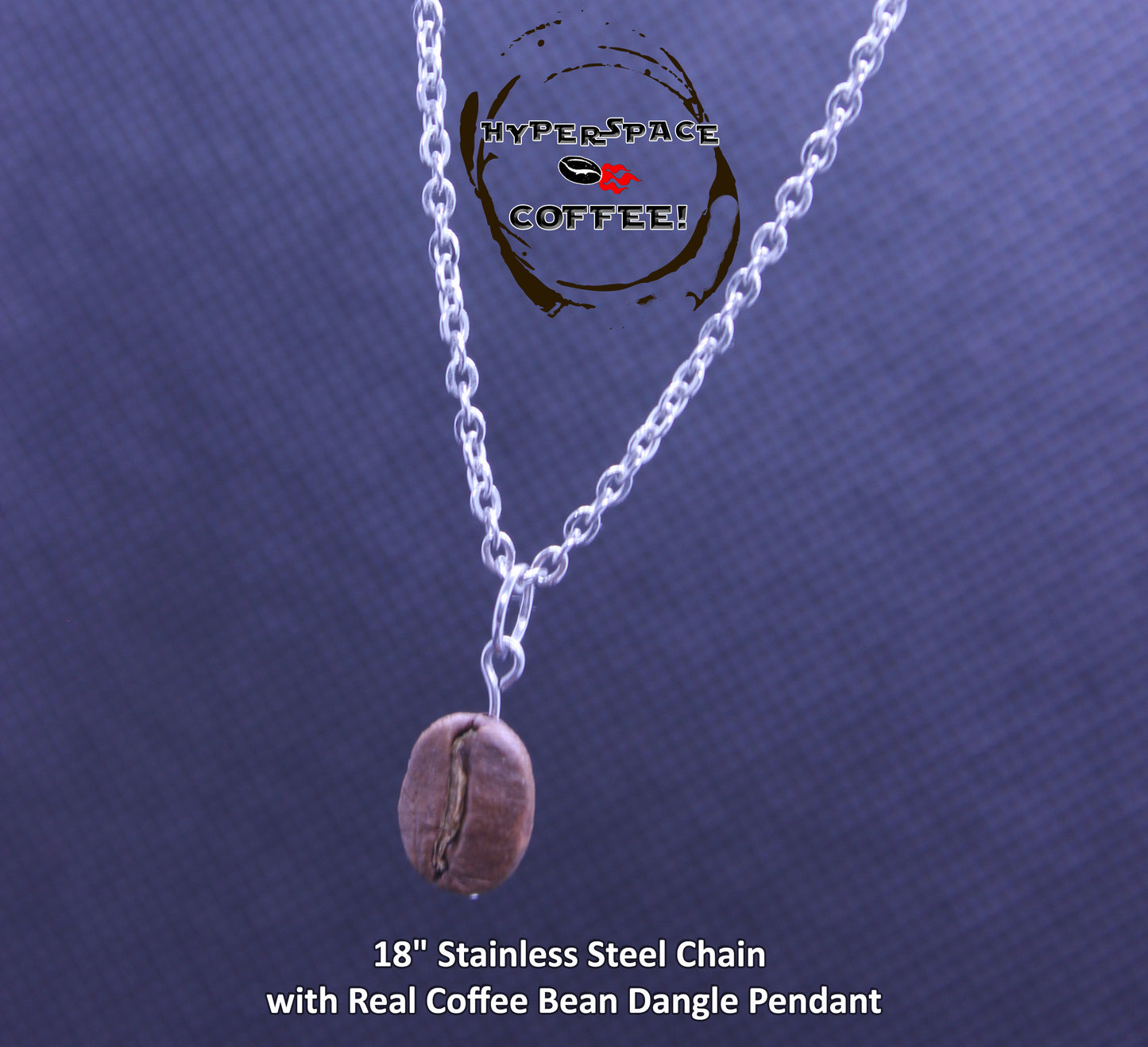 Real Coffee Bean Necklace - 18" Stainless Steel Chain Solo Real Coffee Bean Dangle Pendant Necklace - Handmade - Shipping Included