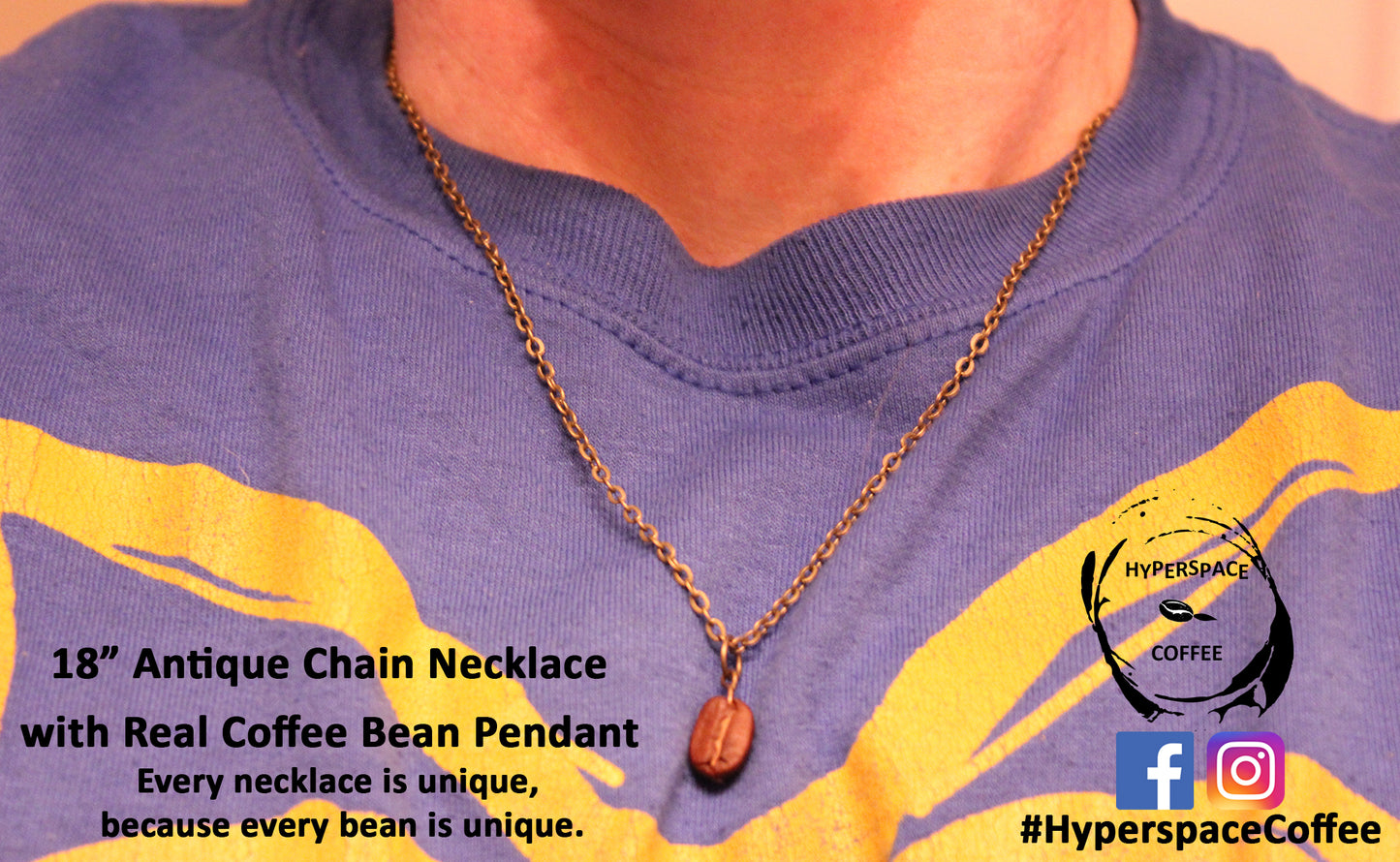 Real Coffee Bean Necklace - 18" Antique Chain Solo Real Coffee Bean Dangle Pendant Necklace - Handmade