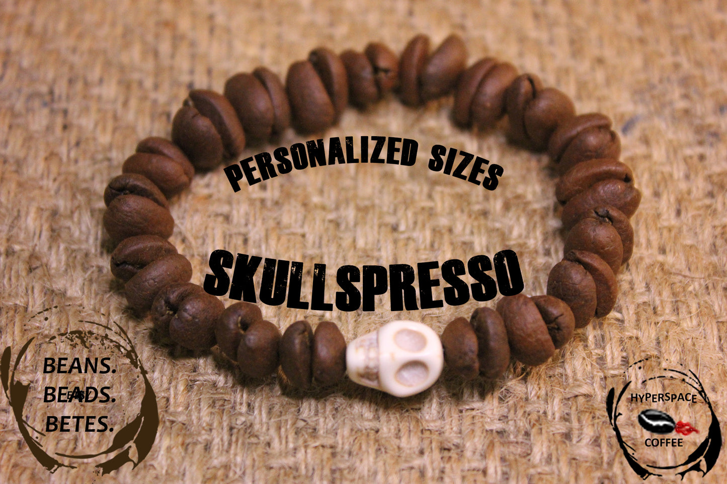Solo Skullspresso! Coffee Skull Bracelet - Real Coffee Beans Bracelet - Shipping Included in Price