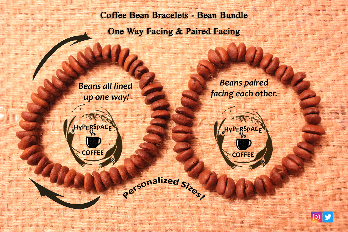 Hyperspace Coffee Bracelets Bundle Discount - Get a One Way Facing & Paired Facing Real Coffee Bean Bracelet - Handmade in U.S.A.