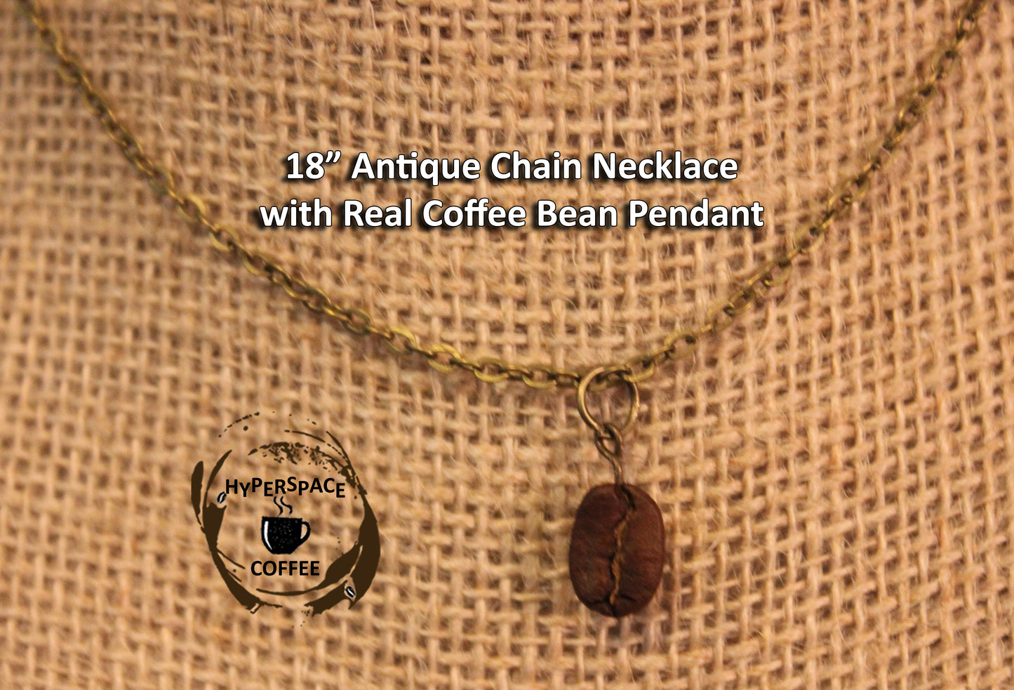Real Coffee Bean Necklace - 18" Antique Chain Solo Real Coffee Bean Dangle Pendant Necklace - Handmade