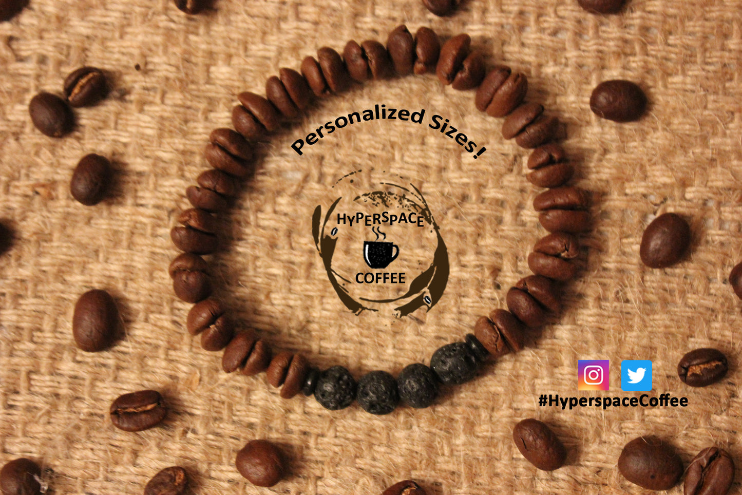 Coffee Bean Diffusion Bracelet - Real Coffee Beads & Lava Beads Diffuser Essential Oils Bracelet - Coffee Lover Gift - Essential Oils Gift