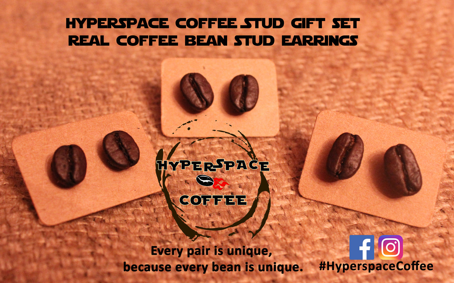 Hyperspace Coffee Stud Earring Set - BUNDLE & SAVE - Triple Shot Coffee Stud Set - Real Coffee Bean Stud Earrings Gift Set