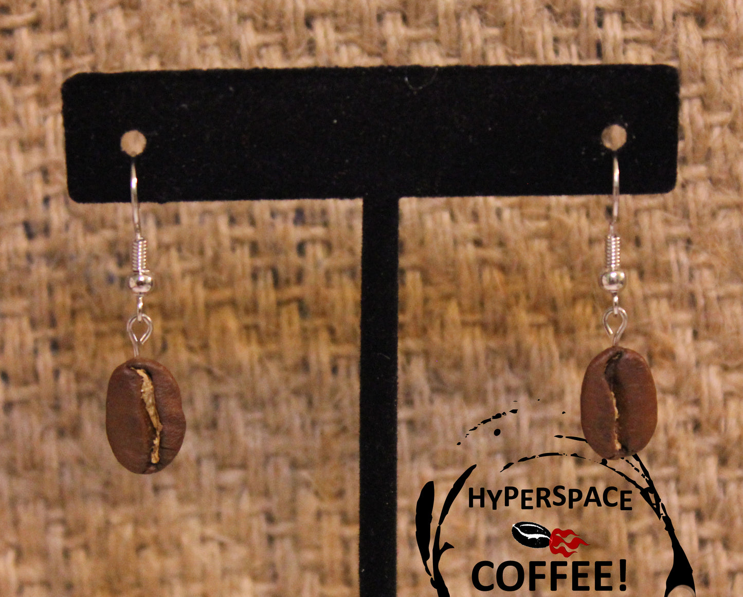 Real Coffee Bean Dangle Earrings - Silver Color Hooks
