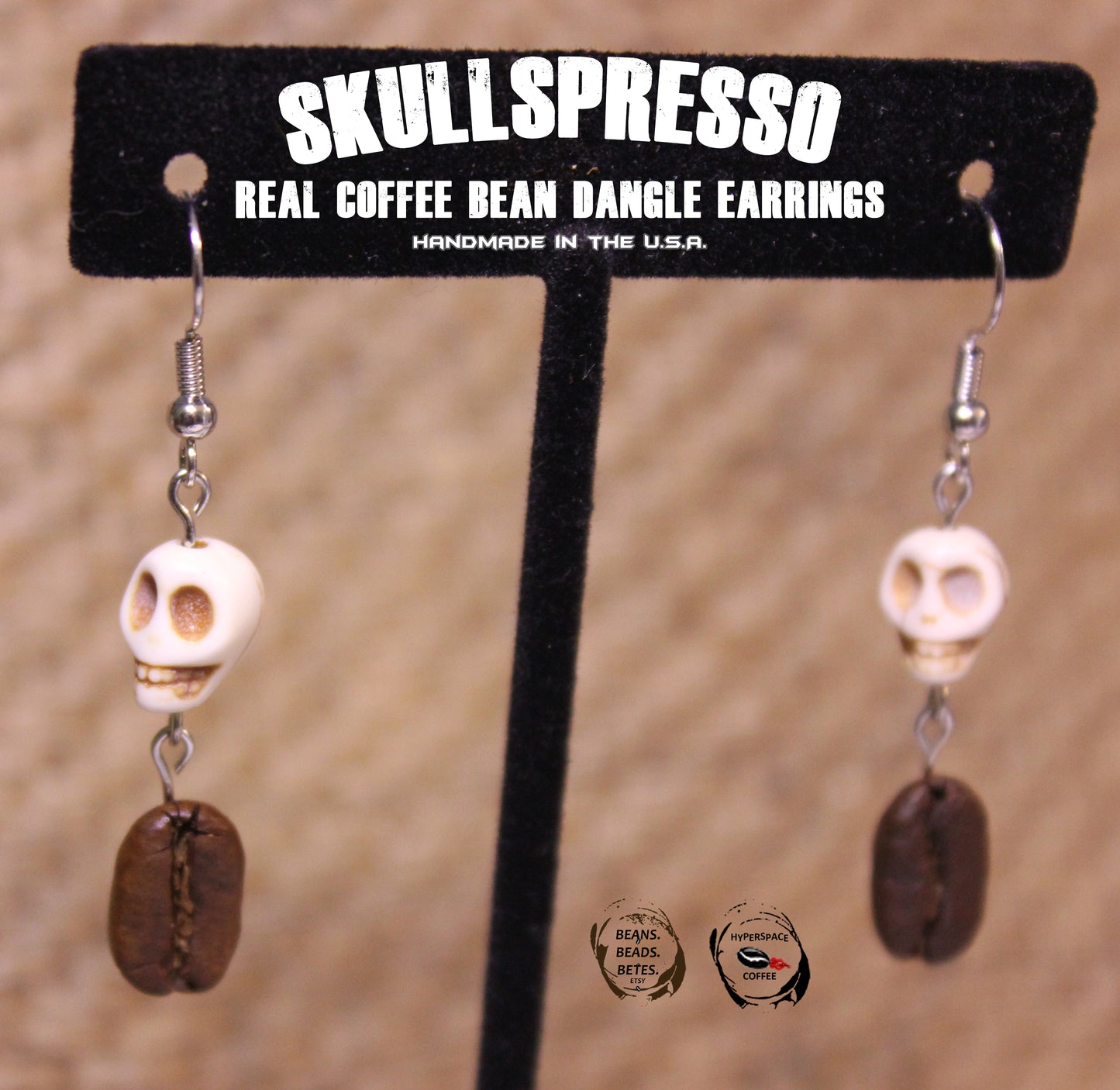 SKULLSPRESSO Real Coffee Bean Dangle Earrings