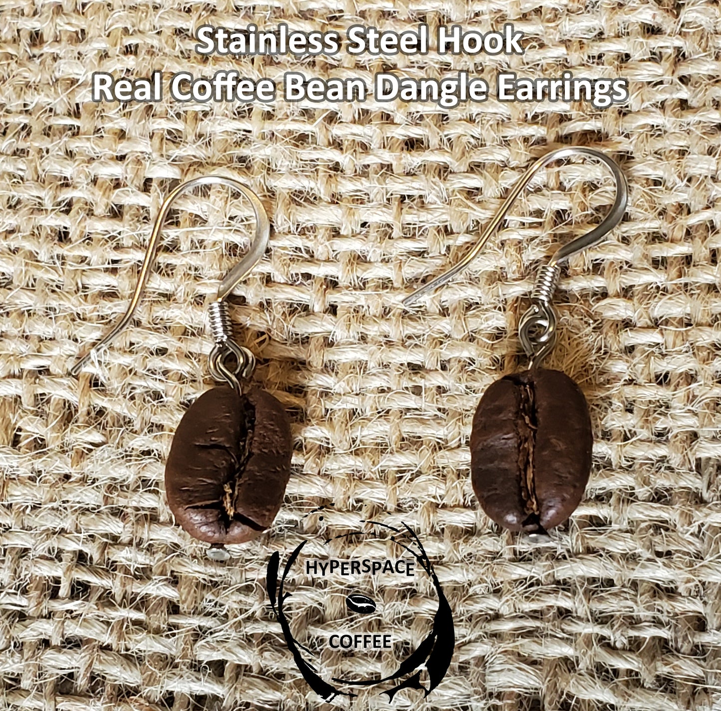 Silver Stainless Steel Hook Real Coffee Bean Dangle Earrings