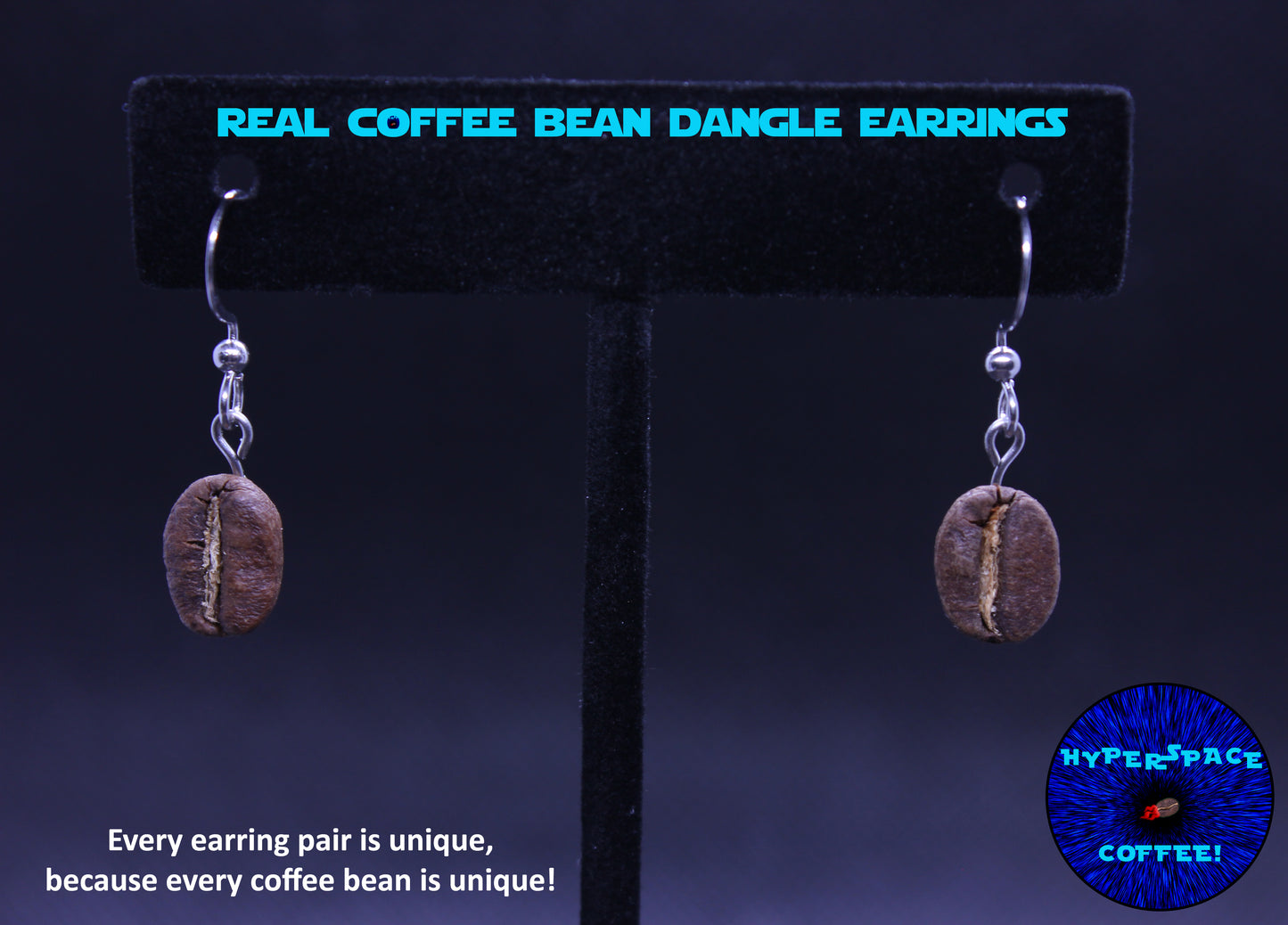 Real Coffee Bean Dangle Earrings - Stainless Steel Hooks