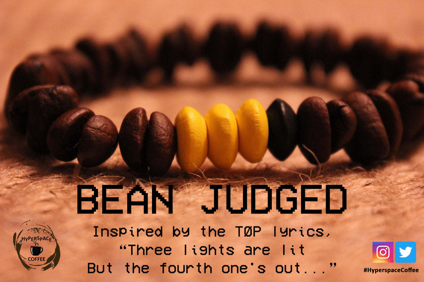 Twenty One Pilots - The Judge inspired - Bean Judged - Real Coffee Bracelet - "Three lights are lit But the fourth one's out..." - Shipping Included